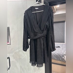 Crescent Black Pleated Wrap dress